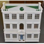 A Georgian style white painted dolls house with pair of doors to front, height 78cm, width 71cm.