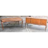 A 20th century French style and inlaid dining table on carved cabriole legs, width173cm, also a