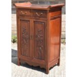 A Chinese hardwood side cabinet with two drawers above pair of doors, width 70cm, height 105cm.