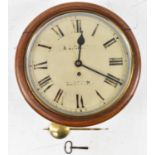 L & J GANTER, DARTFORD; an early 20th century mahogany circular railway wall clock, diameter 39cm.