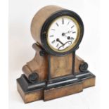 A French walnut chased and ebonised mantel clock, height 28.5cm.