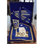 MASONIC INTEREST; a leather travelling case enclosing Masonic regalia.