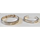 TIFFANY; a hallmarked silver bangle and a white metal Chinese stamped bangle, approx g.