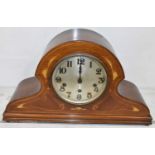 An Edwardian inlaid walnut eight day chiming mantel clock, width 45cm.