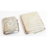 F D LONG; a George V hallmarked silver cigarette case, Birmingham 1920, and another cigarette