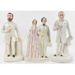 A group of three large Staffordshire figures including Prince and Princess, height of tallest 38cm.