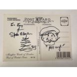 † SPIKE MILLIGAN; a postcard bearing the comedy genius's signature dated 1823 with a doodle