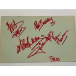 THEM; a page from an autograoh book bearing signatures from the band including Van Morrison, Alan