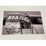 THE BEATLES; a black and white photograph bearing the signatures of Ringo Star and George Martin,