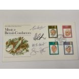 CLASSICAL MUSIC; a British conductor's first day cover signed by Sir Simon Rattle, Eric Ball and one