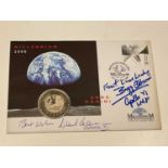 APOLLO 11; a Millenium 2000 first day cover with coin bearing signatures of Michael Collins and Buzz