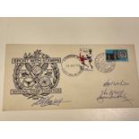 SIR BOBBY MOORE AND SIR ALF RAMSEY; a first day cover postmarked for 1966 bearing the signatures