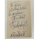 JIMI HENDRIX; a page from an autograph book inscribed 'To Alice, love and kisses to you forever,