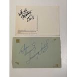 JON PERTWEE AND JIMMY JEWEL; a postcard and page from an autograph book bearing their signatures,