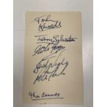 THE ESCORTS; a page from an autograph book bearing the band's signatures.