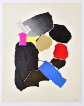 † HARRY OUSEY (1915-1985); collage, untitled, signed and dated '65, further dated Feb 1965 verso, 36