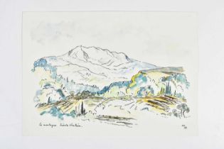 † HARRY OUSEY (1915-1985); watercolour and ink, 'La Montagne Sainte-Victoire', signed with initials,