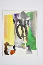 † HARRY OUSEY (1915-1985); collage, 'Painting', signed, further signed and dated '79 verso, 12 x