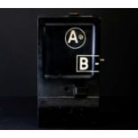 A vintage public telephone A B boxed, with decimal coin 2p and 10p receivers, height 39cm, width