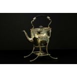 A late 19th/early 20th century Sheffield plate spirit kettle on stand, with cast beaded rim above
