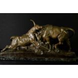 JEAN-BAPTISTE CLESINGER (FRENCH 1814-1883); bronze sculpture 'Combat de Taureaux Romains', impressed