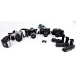 Four vintage camera bodies to include Chinon CG-5 (x2), Canon EOS300, Minolta Dynax 5000i,