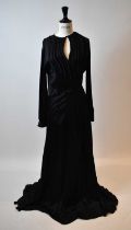 A black 100% silk full length evening dreess, size small.