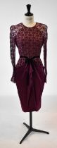 ROLAND MOURET; a purple silk and lace evening dress, size 10.