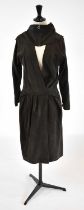 LOEWE; a brown 42 full length coat with detachable zip collar, size 42.