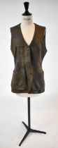 T.BA; a khaki leather effect hunting waistcoat, size 38.