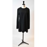 CELINE; a black wool mix and leather long sleeve dress, size 38.