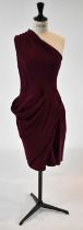 ROKSANDA; a red 100% wool one shoulder evening dress, size 10.