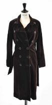 CHLOE; a brown velvet full length coat, size 36.