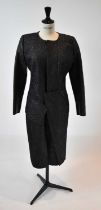 ROLAND MOURET; a black leather and fabric full length coat, size small.