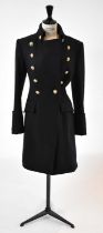 BALMAIN; a black wool mix coat, size 36.