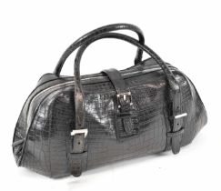 LOEWE; a black crocodile leather handbag, 46 x 23 x 14cm.