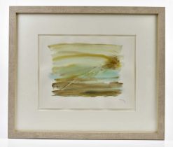 † HARRY OUSEY (1915-1985); watercolour, 'Fields', signed and dated '83, inscribed verso, 24 x