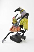 † GILDA AITA (born 1943); a multi coloured painted fabric sculpture of dancing crows, signed to