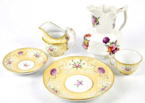 A hand painted Coalport jug, together with a hand painted part tea set to include a milk jug, a
