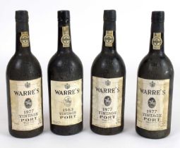 PORT; three bottles Warre's Vintage Port 1977, 75cl, and a single bottle of Warre's Vintage Port