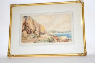 ROWLAND HILL (1915-1979); watercolour, "Coast Road, Glenarm", signed, 20 x 36cm, framed and glazed.