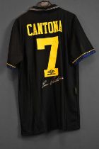 ERIC CANTONA; a signed Manchester United retro-style football shirt, 'Kung Fu Kick shirt', signed to