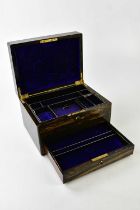 W BUTLER, MANCHESTER; a 19th century brass bound coromandel jewellery box with Bramah lock, fitted