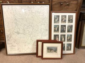 LOCAL INTEREST; an Ordnance Survey map of Mobberley Village Society, a framed set of twelve Cries of