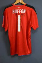 BUFFON; a signed Italy football shirt, signed to the reverse, size XL. Condition Report: Creasing