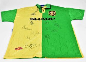 MANCHESTER UNITED; an Umbro replica football shirt 1992-94 seasons, bearing numerous signatures