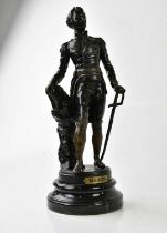 A reproduction bronzed figure of Wellington on marble socle, height 44cm.