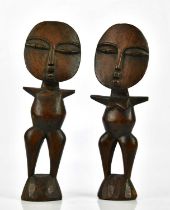 Two African Ashanti fertility/wedding figures, height 37cm (2). Condition Report: Rough areas to