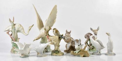 LLADRO; a collection of ten models of animals, to include squirrel, dove, rabbit, etc.