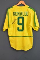 RONALDO (R9); a Brazil 2002 football shirt, signed to the reverse, size M. Condition Report:
